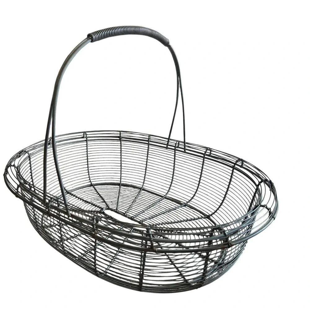 Antique French Farmhouse Provincial Wire Basket Rustic Garden Harvest Egg Basket